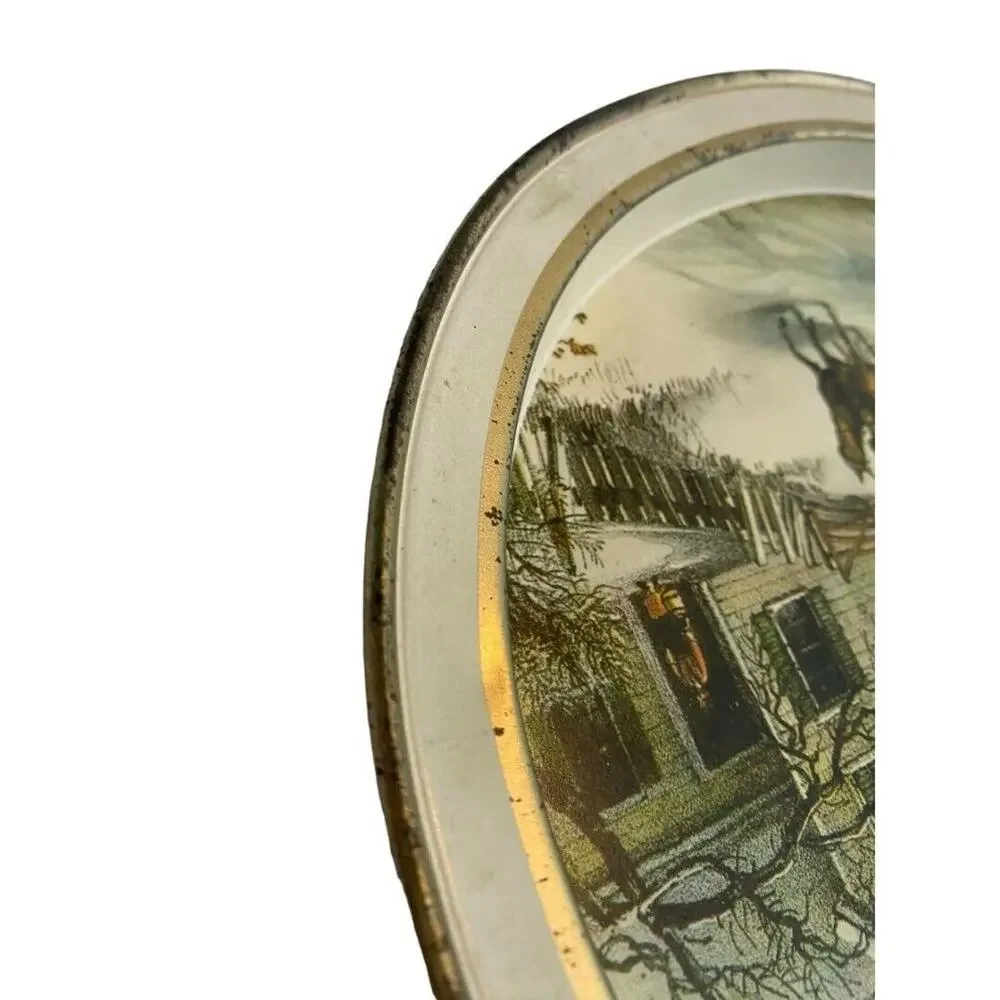 Currier and Ives The American Homestead Metal Tray Serving Vintage Winter